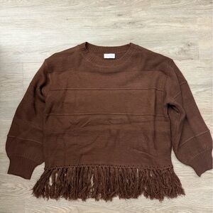 Pink Lily Chocolate Fringed Sweater